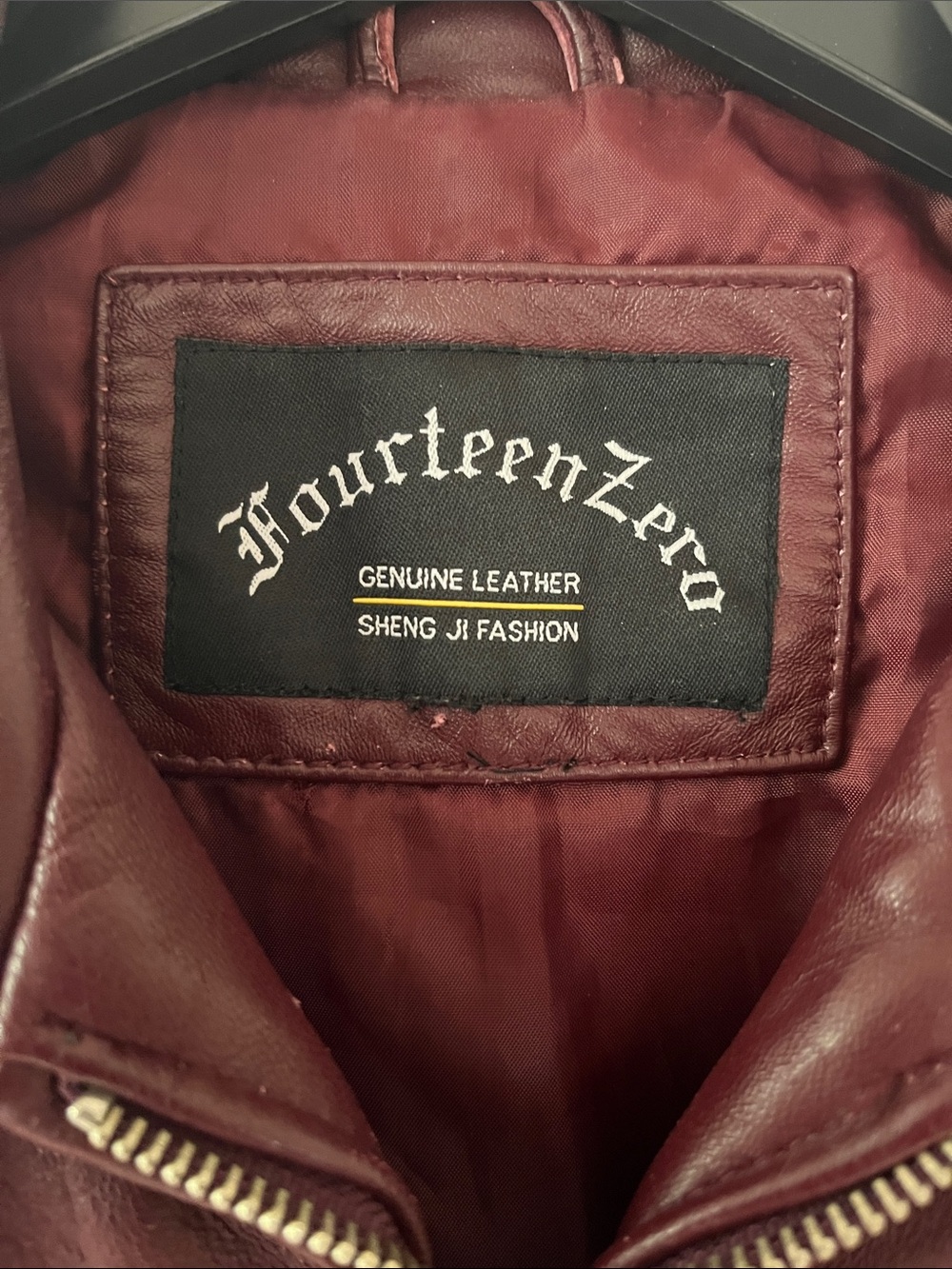 Women's Burgundy Leather Zip Jacket - Picture 2 of 4